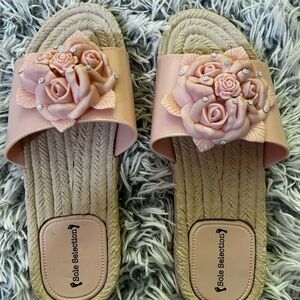 Pink Floral Sandals with Decorative Roses